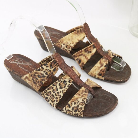 Donald Pliner Womens Hash Sandal Size 8 Tan Brown Elastic Straps Wedge Slide - Picture 3 of 12